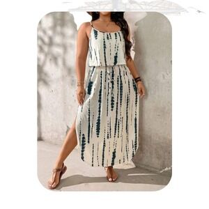 White Blue Tie-Dye Midi Beach Dress Strappy Women's Size S (US 4) NWOT Y2K